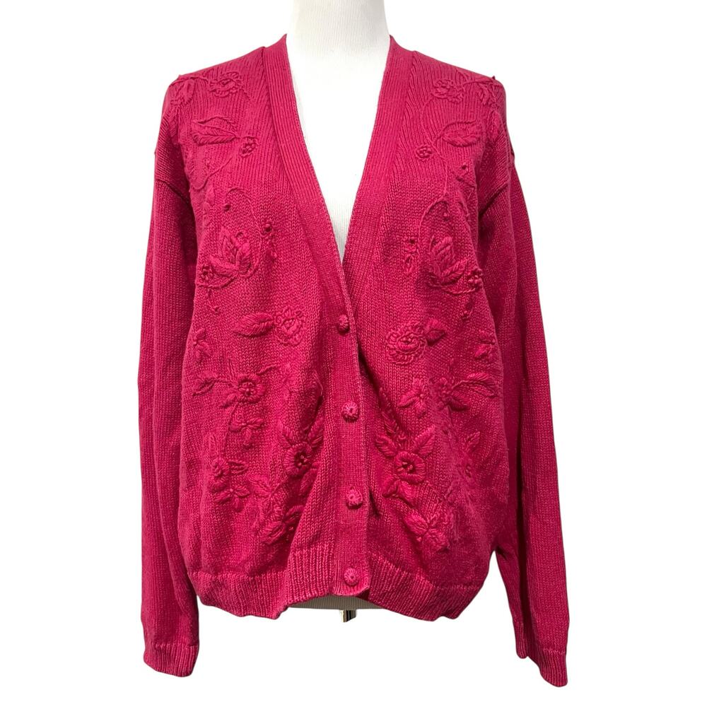 Christina Vintage Women’s Sweater Cardigan. White Tufted Boucle Design Sz L